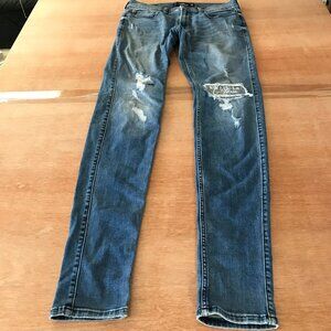 Hollister Stacked Super Skinny Jeans Women 31 Blue Mid Rise Distressed Stretch